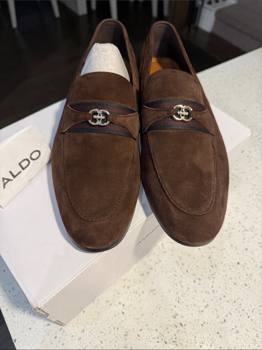 ALDO Brown Suede Loafers with Metal Bit Accent